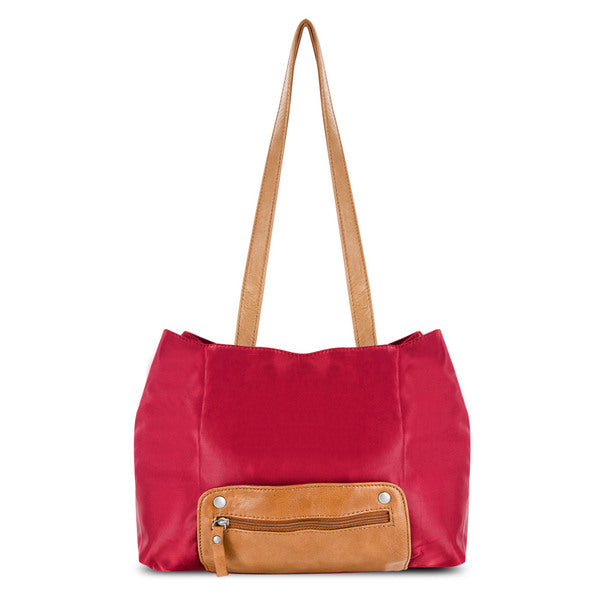 A Travelon Twenty9Five Piegare Mini Tote (Red) on a white background.