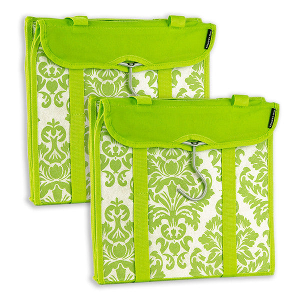 Two Travelon Hanging Handbag Organizers - Set of 2 (Lime Damask) with handles.