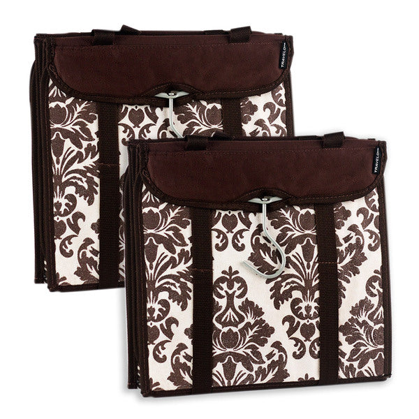 Two Travelon Hanging Handbag Organizers - Set of 2 (Chocolate Damask) with handles.