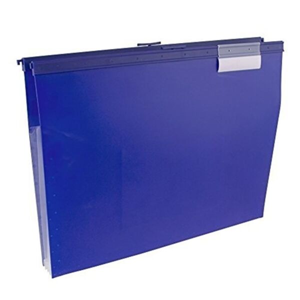 A Wilson Jones Slide-Bar File Jacket with CD Holder, Blue on a white background.