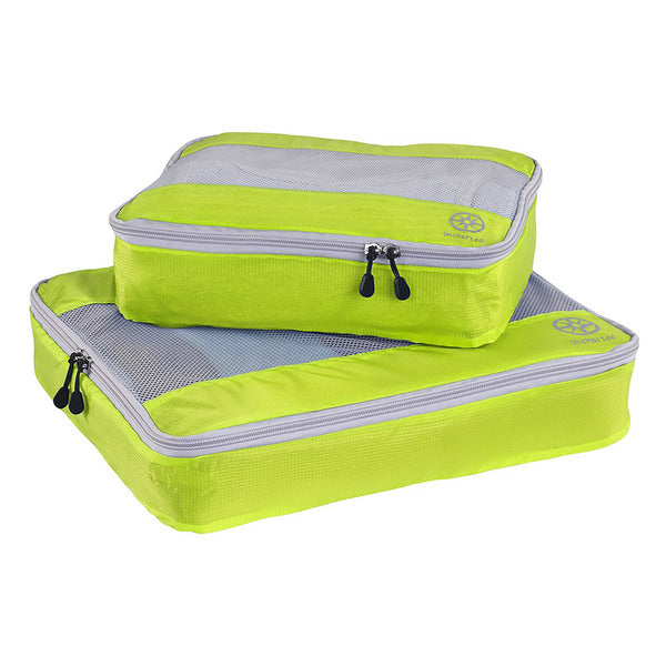 A set of Uncharted Ultra-Lite Packing Cube 2 Piece Set, Neon Yellow luggage bags on a white background.