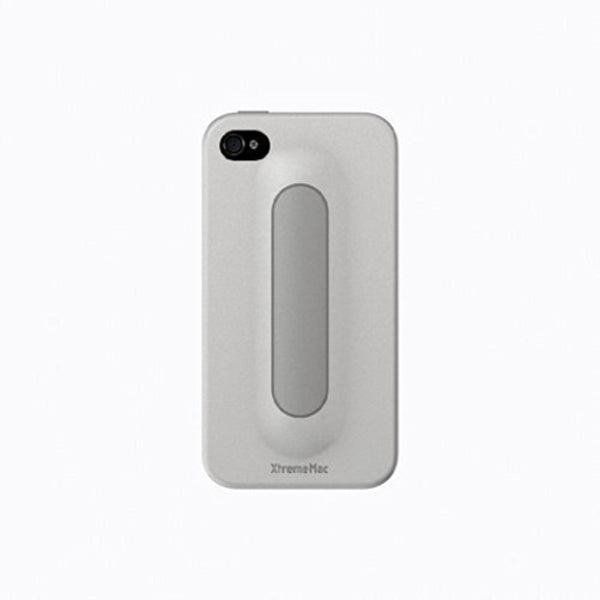 An Xtrememac IPP-SS4-03 Snap Stand for iPhone 4 - White case with a silver button on it.