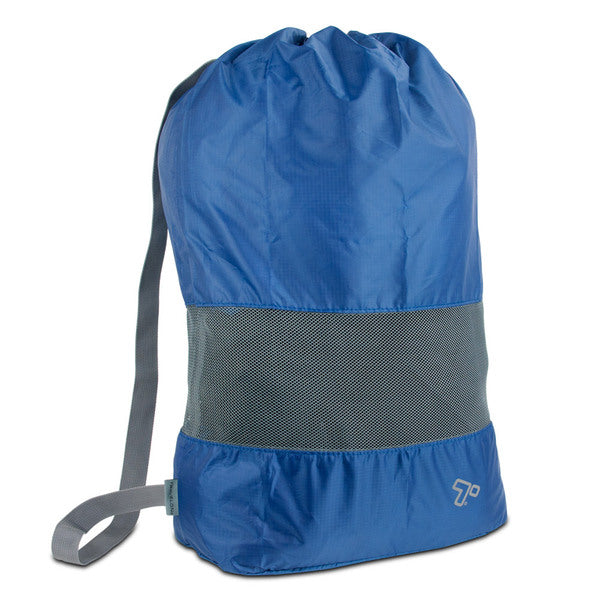A Travelon Lightweight Laundry Bag, Royal Blue backpack with a strap.