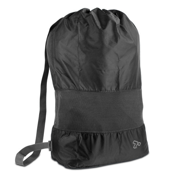 A Travelon Lightweight Laundry Bag, Black with a strap on it.