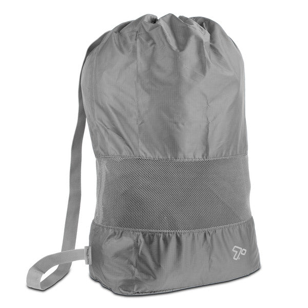 A Travelon Lightweight Laundry Bag, Charcoal with a strap on it.