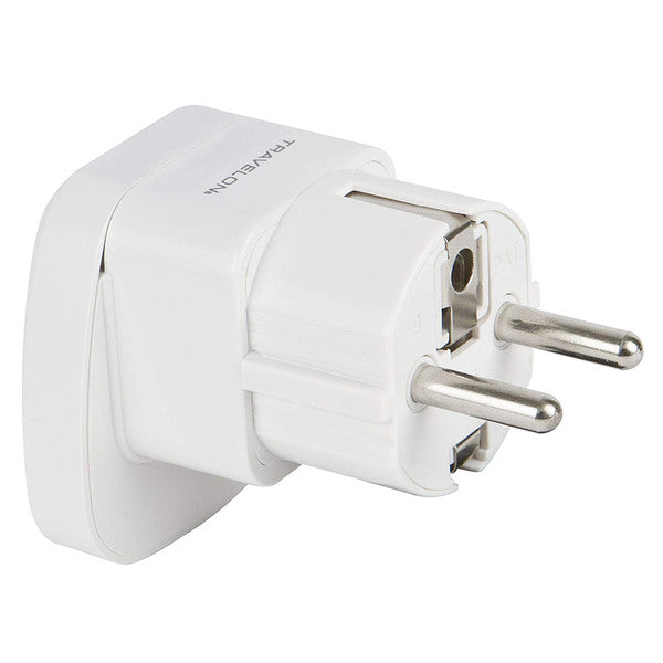 A Travelon Europe Grounded Adapter Power Outlet Plug White with two plugs on it.
