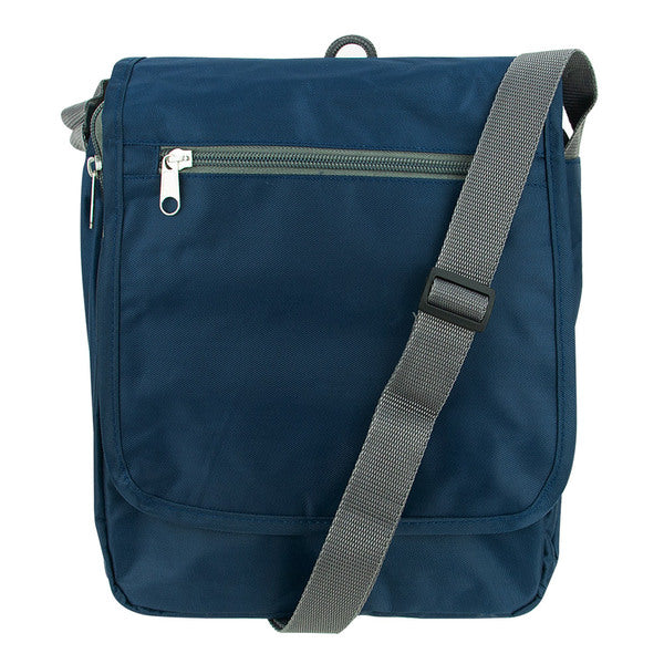 A Travelon Triplogic RFID BLocking Slim Travel Luggage CrossBody Day Bag Navy with a shoulder strap.