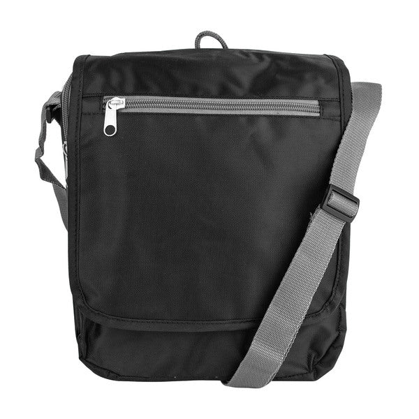 A Triplogic Slim Travel Luggage CrossBody Day Bag Black on a white background.