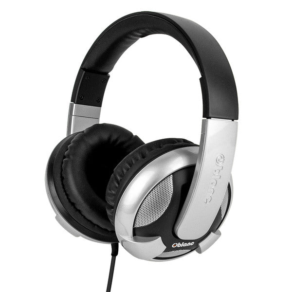 A pair of Syba NC-2 Over-Ear Headphones with In-Line Microphone (OG-AUD63044) with a tangle-free cord on a white background.