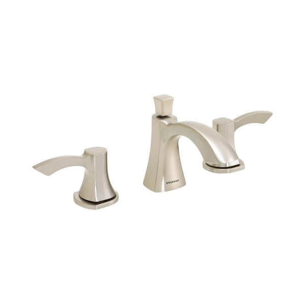 A Speakman SB-1821-E-BN Tiber 8 in. Widespread Bathroom Faucet, Brushed Nickel with two handles on a white background.